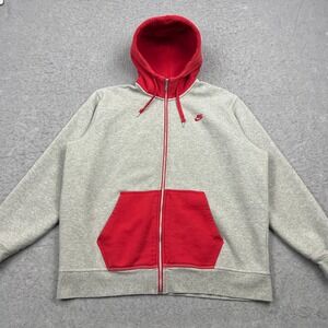 VTG Nike Jacket Men's XXL Gray Tag Red Hooded Full Zip Red Hoodie Baggy Y2K 00s